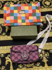 NEW WITH TAGS Gucci GG Marmont Flap Bag Diagonal Quilted GG Canvas Super Mini