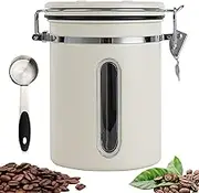 1.8L Airtight Coffee Canister with Date Tracker & Transparent Window, Coffe Beans Storage Jar with Valve & 30ML Measuring Scoop, Kitchen Food Storage Container for Grounds Coffee,Tea, Sugar, Nuts