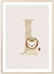 MeinBaby123® Letter Poster DIN A4 Children's Room Girl and Boy Baby Room Decoration Pictures Children's Room Gift Ideas for Birth Birth Poster Initial Letter J (Lion - J)