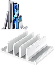 Vaydeer 3-Slot Vertical Laptop Stand Made of Premium ABS Plastics 5 in 1 Design Space-Saving Adjustable Desk Organizer for All MacBook/Chromebook/Surface (White)