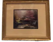 Thomas Kinkade Stepping Stone Cottage 11.5x9.5 Matted & Brushed Gold Frame COA