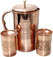 100% Pure Copper Embrose Jug Pitcher and Copper Tumbler Glass Capacity: 50 Fl oz