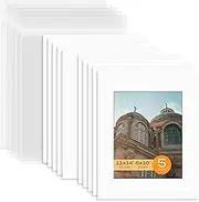 Mat Board Center, Pack of 5 Bevel Cut 11x14 White Mat for 8x10 Photo with White Core Matte Set, Includes 5 Acid Free Mats, 5 Backing Board and 5 Clear Bags