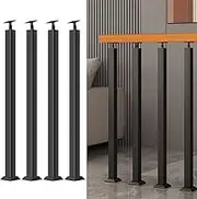 Square Staircase Baluster Posts Metal Railing 270°Adjustable Hand Rail with Flat Bracket Base, Iron Banister Posts for Deck Balcony Stair Decor Railing 4PCS(Size:85cm)