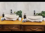 Oval Travertine Limestone Vessel Sink, 16 x 13 inch Neutral Stone Bathroom