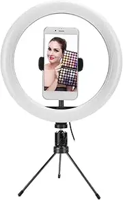 Fill Light with Triangular Standard, 10 Inch Desktop Fill LED Ring Light for Home Live Video, Cold Light, Warm Light, Soft Light Three Modes Multifunctional Dimmable LED Ring Light