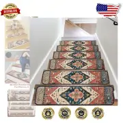 Oriental Design Carpet Stair Treads - 15 Pack Non-Slip Mats for Wooden Steps