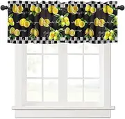 Yearn Jear Lemon Valances Curtains for Windows,Summer Tropical Fruit Rod Pocket Short Window Treatment Buffalo Plaid Black White Curtains for Bedroom Decor,54" X 18" -1 Panel