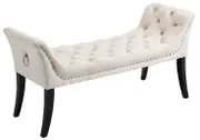 Beige Ottoman Linen Tufted Fabric Foot Stool Bench Seat with Studs and Rings