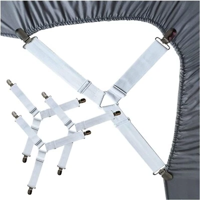Bed Sheet Holder Straps Sheet Stays Keepers Fasteners Triangle White 4PCS Fabric