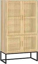 Highboard Storage Cabinet 70x35x125 cm - Engineered Wood & Solid Pine with Iron Frame, Durable for Living Room, Bedroom, Office - Space Saving Solution for Small Homes