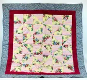 Handmade Quilt Blanket Cover Machine Quilted 41" Pink Floral Star Patchwork NEW