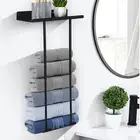 Bathroom Towel Rail Holder Wall Mounted Bathroom Rack Shelf W/ Top&Bottom Shelf