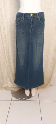 在飛比找Yahoo!奇摩拍賣優惠-Aa21品牌BIG TRAIN 藍色牛仔長裙L