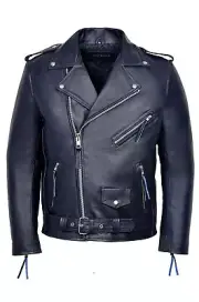 Fashion-Men-Brando-Navy-Blue-Real-PATCHWORK-Leather-Classic-Cowhide-Jacket