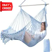 Super Large Hammock Chair Cotton Rope Hardwood Bar Indoor Outdoor Swing