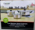 Fusion Gourmet 5 Piece Stainless Cookware Set, 2 Saucepans, 1 Dutch Oven, 2 Lids