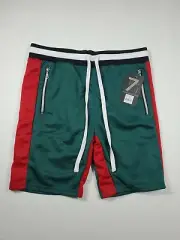 Seven 7 Souls Athletic Shorts Men's Green Red Size Large Zip Pockets