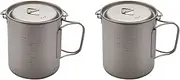 Binxind 2X Outdoor Titanium Pot Cup Mug Pots Tableware Camping Cup Picnic Water Cup Mug of Coffee Tea with Lid Pot 750Ml