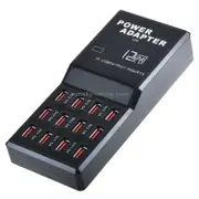 W-858 12A 12 Ports Usb Fast Charging Dock Desktop Smart Charger Ac100-240V Uk Plug (Black)
