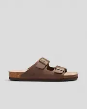 [GENUINS] GENUINS Men's Hawaii Oiled Leather Sandals in Stone Grey Size 43 43 Stone Grey