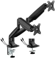 Brateck LDT82-C024UC Dual Screen Heavy-Duty Gas Spring Monitor Arm with USB Ports, Matte Black