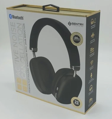 Noise Canceling Headphones SENTRY Bluetooth Pro Headset Black Flat Folding New