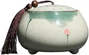 Kitchen Container Household Ice Crackle Tea Canister With Lid Chinese Hand-painted Sealed Storage Tin Decoration Jar For Loose Tea(Green)