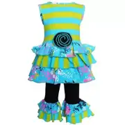 AnnLoren Girls Spring Blue Butterfly & Striped Rumba Tunic & Capri Set 2/3T 4/5T