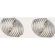 Silver Ribbed Knot Stud Earrings, Silver
