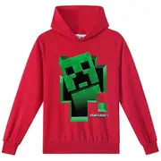 Minecraft Kids Creeper Print Hoodie Casual Long Sleeve Hooded Sweatshirt Tops -NMAOV Red 6-7Years