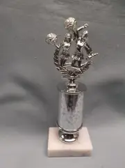 silver action CHEERLEADER trophy silver column marble base