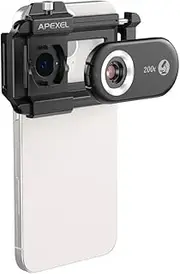 APL-MS200 200X Mobile Phone Microscope Lens with/Lights Built-in CPL Filter Battery Microscope Attachment Phone Micro Lens with Universal Phone Clip Replacement for 15/14/13/12