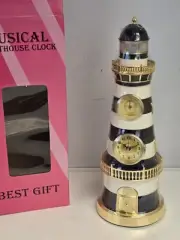 Lighthouse Clock & Thermometer-Lights Up & Plays Music -Hidden Drawer-NIB