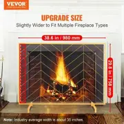 980x758MM Fireplace Screen 1-Panel Iron Mesh Spark Guard Modern Gold