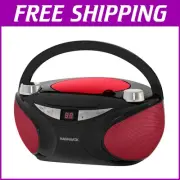 Portable CD Boombox with Bluetooth & AM/FM Stereo in Black/Red - Compact Design
