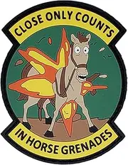 [Secret Squirrel Challenge Coins] Close Only Counts in Horseshoes and Hand Grenades Funny Tactical Morale Patch for Police Military and Airsoft