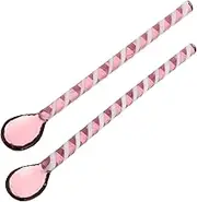 FIXOSHEE Sundae Spoons Long Handle 2 Pack Glass Coffee Spoons for Hot Beverage Dessert Serving