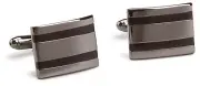 $80 Geoffrey Beene Mens Black Striped Cufflinks Formal Wedding Dress Wrist Cuffs