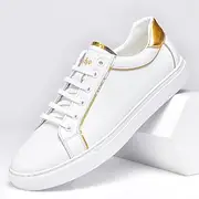 Men's Sneakers Walking Casual Split Leather Comfortable Slip Resistant Breathable Lace-up Black White Summer Spring