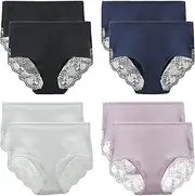 [LIQQY] Women's Cotton Underwear Hipster Cottontails Brief Full Coverage Briefs Rise Lace Panties Pack of 8