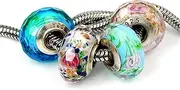 [Comelyjewel] J&M Set of 4 Handmade Faceted Murano Glass Charm Bead with Roses for Charms Bracelets