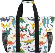 [sanluoli] Bag Foldable Beach Bag With Compartments with Handles Canvas Laundry Bag, Interesting Colorful Dinosaur Patterns, 1 size
