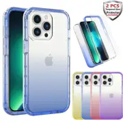 For iPhone 12 13 Pro Max Case Gradient Clear Ultra Slim Cover 2*Screen Protector