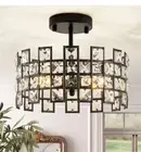 Black Crystal Chandelier 4-Light Modern Semi Flush Mount Chandelier Lighting ...