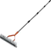 Jiawu Thatch Rake, Lawn Thatching Rake, Stainless Steel Dead Grass Rake, Wide Head Dethatcher Rake with Adjustable Handle, 4 Sections, Ergonomic Design for Garden Lawn Yard