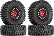 INJORA 1.0 Beadlock Wheel S5 Super Soft Sticky Crawler Tires for TRX4M Axial AX24 SCX24 FCX24 Enduro24 Upgrade, 57 * 22mm(Red)