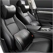Car Neck Pillow Set Memory Foam Auto Rear Seat Back Headrest Lumbar Supports Travel Cushion Cover Accessories(Black 1 set)