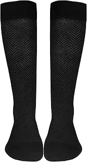 NuVein Men's Graduated Compression Dress Socks Chevron Pattern Knee High Business Trouser Fit, Black, X-Large