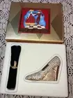 Vtg Estee Lauder Solid Perfume Compact Glass Slipper Crystals Knowing Shoe NOS